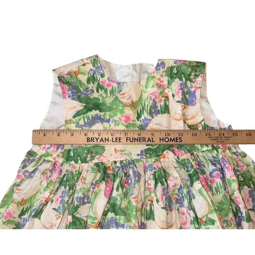 Homemade Girls A-Line Dress Size 4T Pastel Goose & Floral Print missing buttons